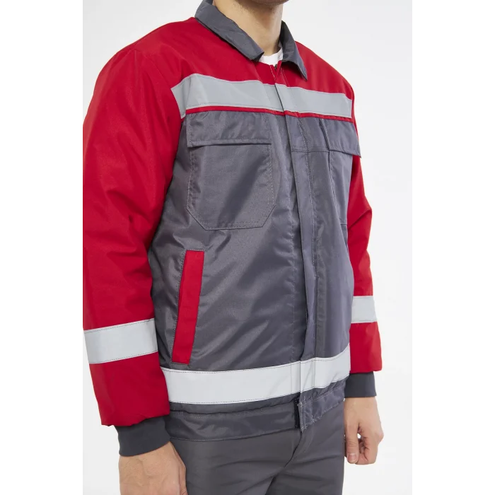 Mervem Kırmızı Robalı Gri Soğuk Hava Montu Su Ve Rüzgar Geçirmez