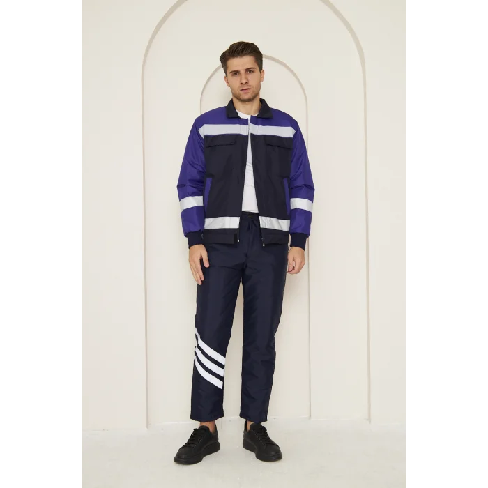 Mervem Saks Mavi Robalı Lacivert Soğuk Hava Mont Pantolon Takımı Su Ve Rüzgar İticili