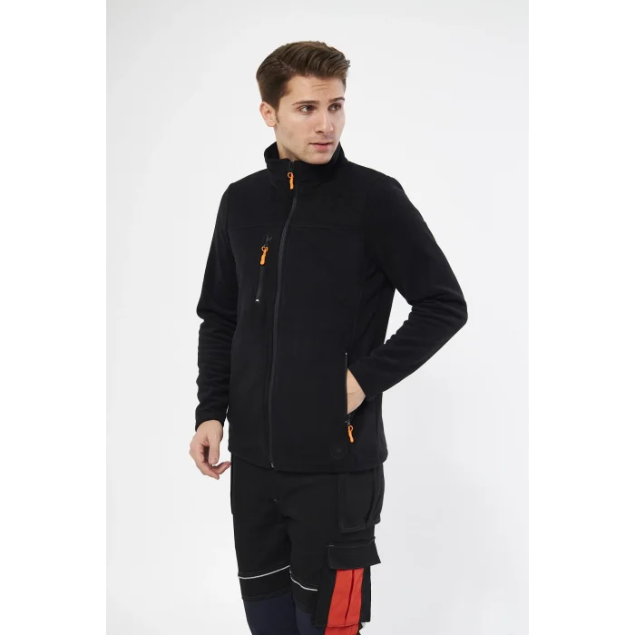 Mervem Siyah Tam Fermuarlı 3 Cepli Polar