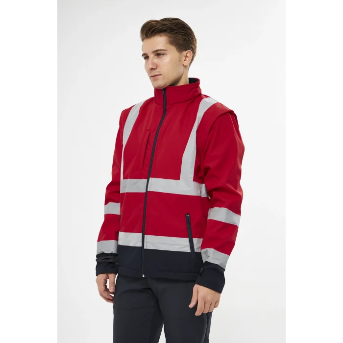 Orange Safety Softshell Mont Reflektörlü Kolları Çıkmalı Kırmızı