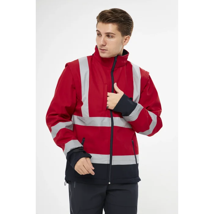 Orange Safety Softshell Mont Reflektörlü Kolları Çıkmalı Kırmızı
