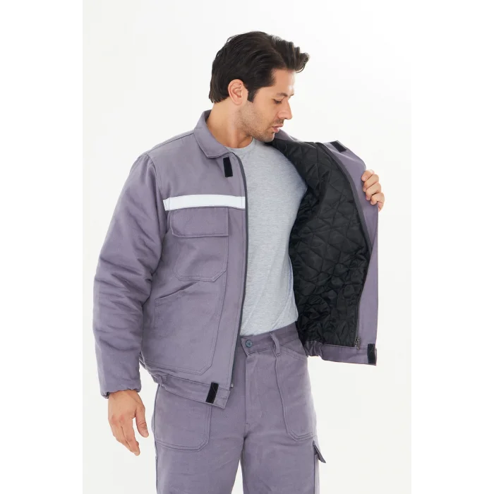 Orange Safety Mont 7/7 Gabardin %100 Pamuk Reflektörlü Kapitoneli Kışlık Gri