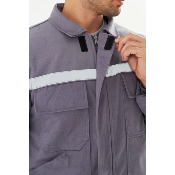 Orange Safety Mont 7/7 Gabardin %100 Pamuk Reflektörlü Kapitoneli Kışlık Gri