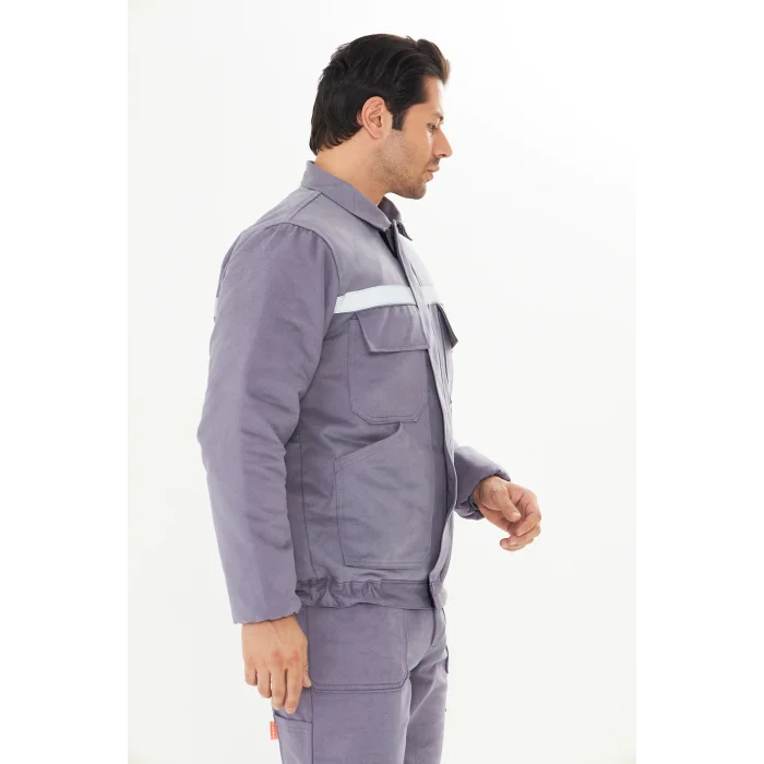 Orange Safety Mont 7/7 Gabardin %100 Pamuk Reflektörlü Kapitoneli Kışlık Gri