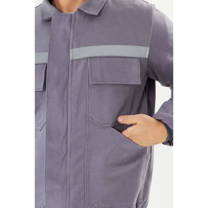 Orange Safety Mont 7/7 Gabardin %100 Pamuk Reflektörlü Kapitoneli Kışlık Gri