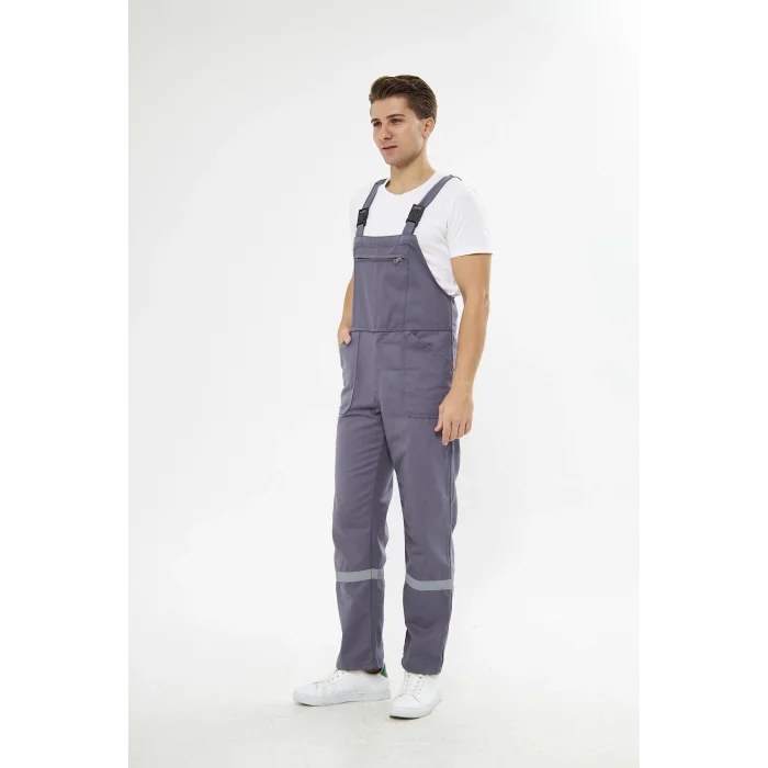 Orange Safety Bahçıvan İş Tulumu Reflektörlü %100 Pamuk Gri