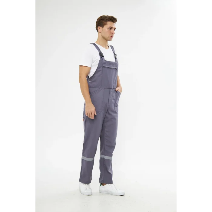 Orange Safety Bahçıvan İş Tulumu Reflektörlü %100 Pamuk Gri