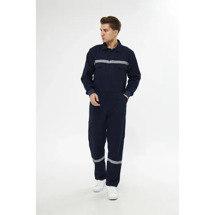 Orange Safety Bütün İş Tulumu %100 Pamuk Reflektörlü Lacivert