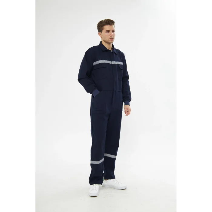 Orange Safety Bütün İş Tulumu %100 Pamuk Reflektörlü Lacivert