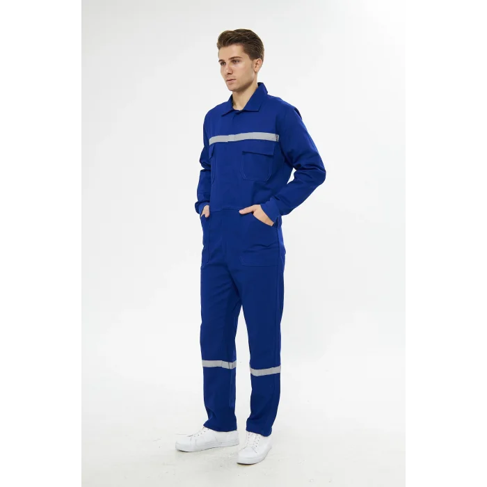 Orange Safety Bütün İş Tulumu %100 Pamuk Reflektörlü Sax Mavi