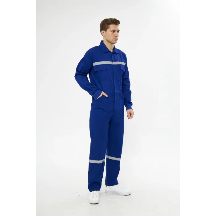 Orange Safety Bütün İş Tulumu %100 Pamuk Reflektörlü Sax Mavi