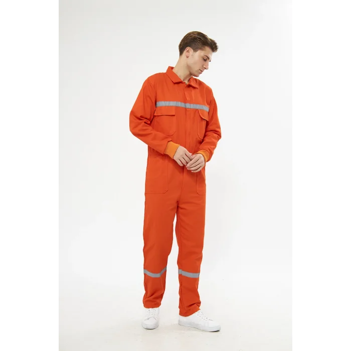 Orange Safety Bütün İş Tulumu Turuncu 16/12 Gabardin %100 Pamuk Reflektörlü