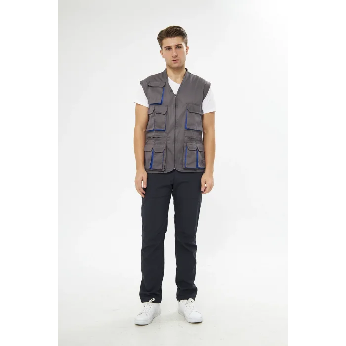 Orange Safety Çok Cepli Gri Yelek