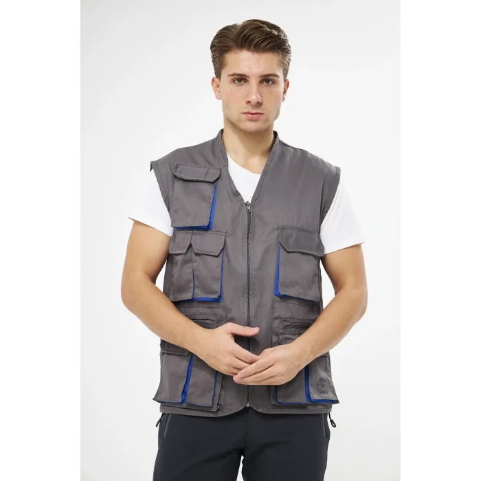 Orange Safety Çok Cepli Gri Yelek