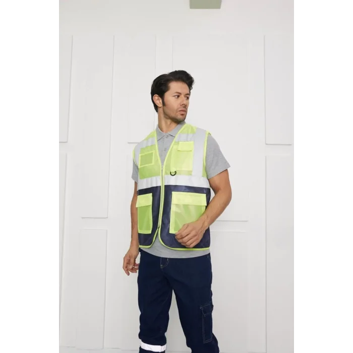 Orange Safety Gri-Lacivert Mühendis Tipi İkaz Yeleği