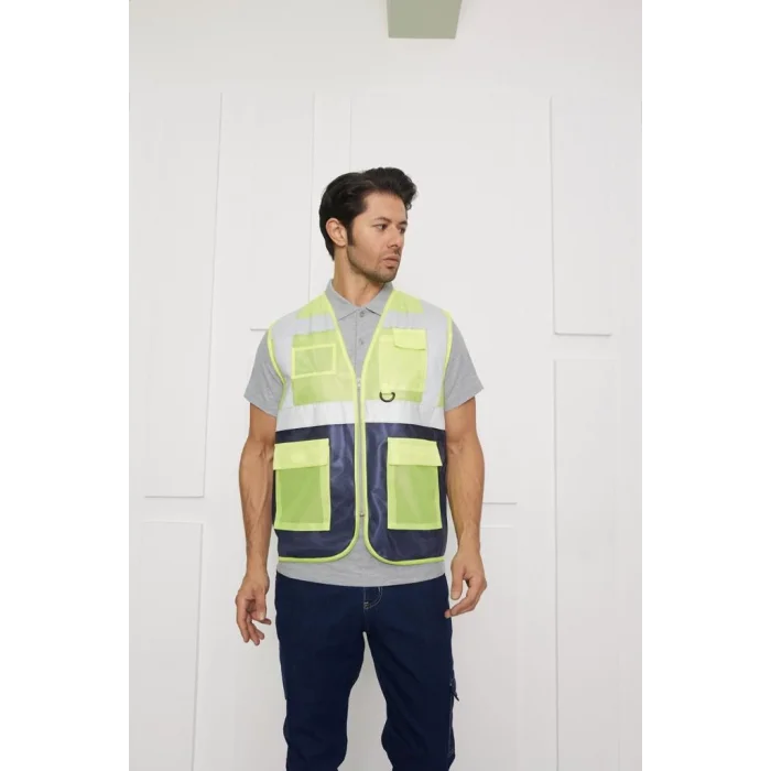 Orange Safety Gri-Lacivert Mühendis Tipi İkaz Yeleği