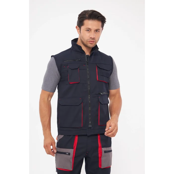 Orange Safety Harman Karışımı Lacivert Çok Cepli Yelek