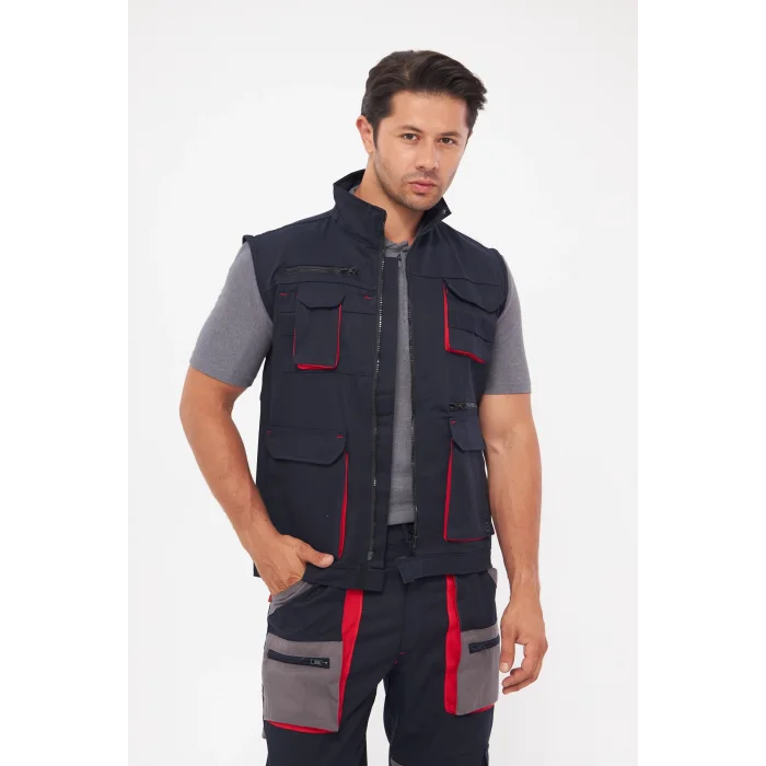 Orange Safety Harman Karışımı Lacivert Çok Cepli Yelek