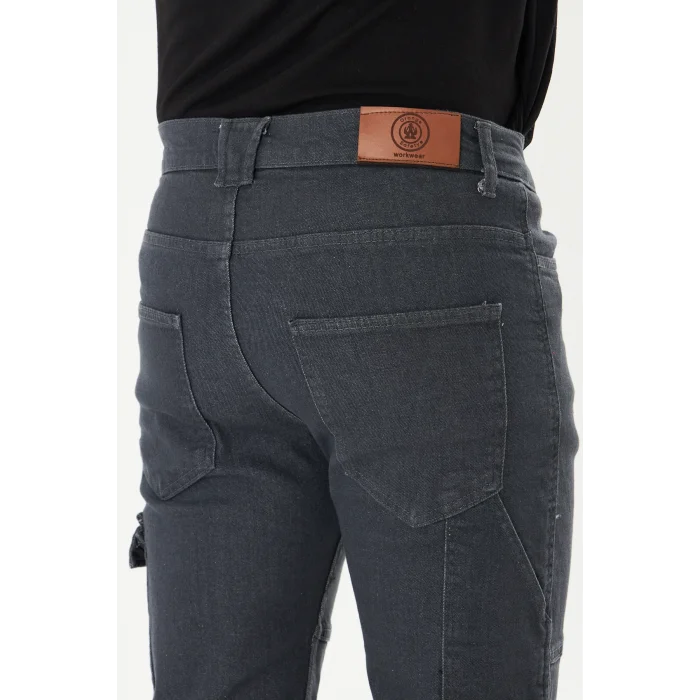 Orange Safety İş Pantolonu Kot Füme Kargo Cepli