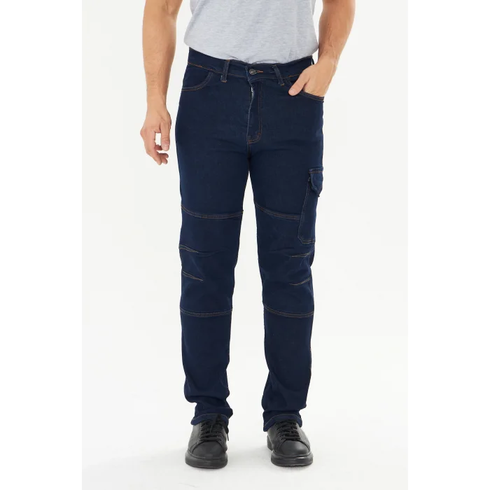 Orange Safety İş Pantolonu Kot Mavi Kargo Cepli