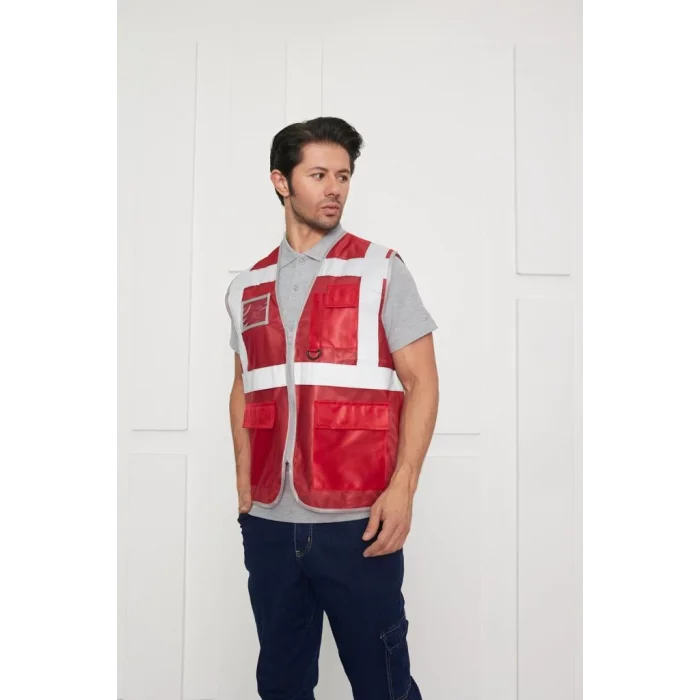 Orange Safety Kırmızı Mühendis Tipi İkaz Yeleği