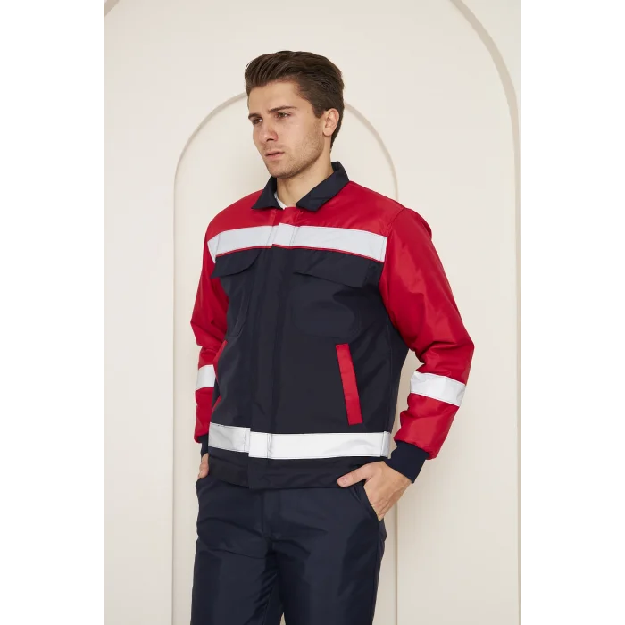 Orange Safety Kırmızı Robalı Lacivert Soğuk Hava Mont Pantolon Takımı Su Ve Rüzgar İticili