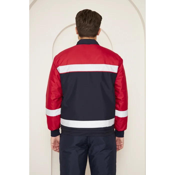 Orange Safety Kırmızı Robalı Lacivert Soğuk Hava Montu Su Ve Rüzgar İticili