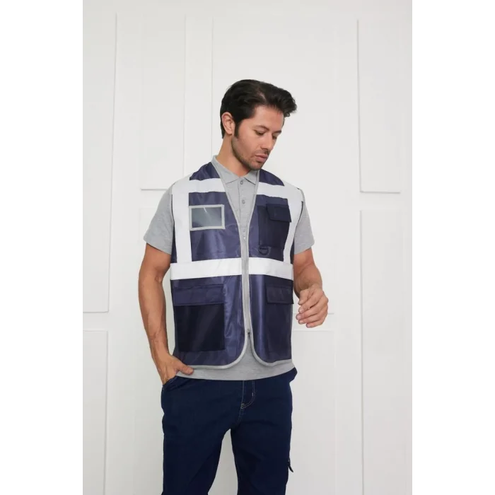 Orange Safety Lacivert Mühendis Tipi İkaz Yeleği