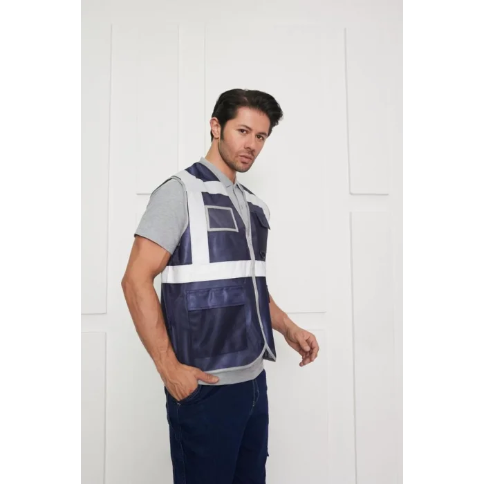 Orange Safety Lacivert Mühendis Tipi İkaz Yeleği