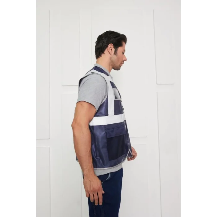 Orange Safety Lacivert Mühendis Tipi İkaz Yeleği