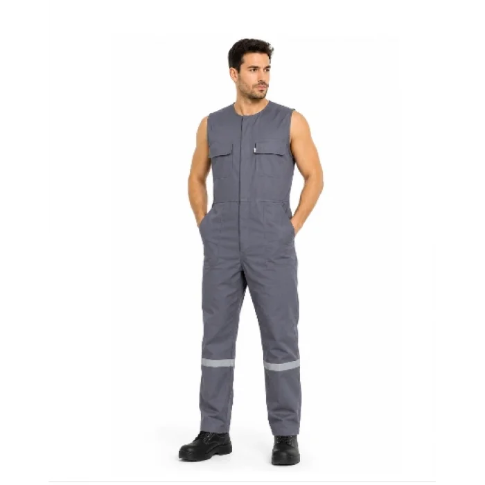 Orange Safety Reflektörlü Kolsuz İş Tulumu Gri