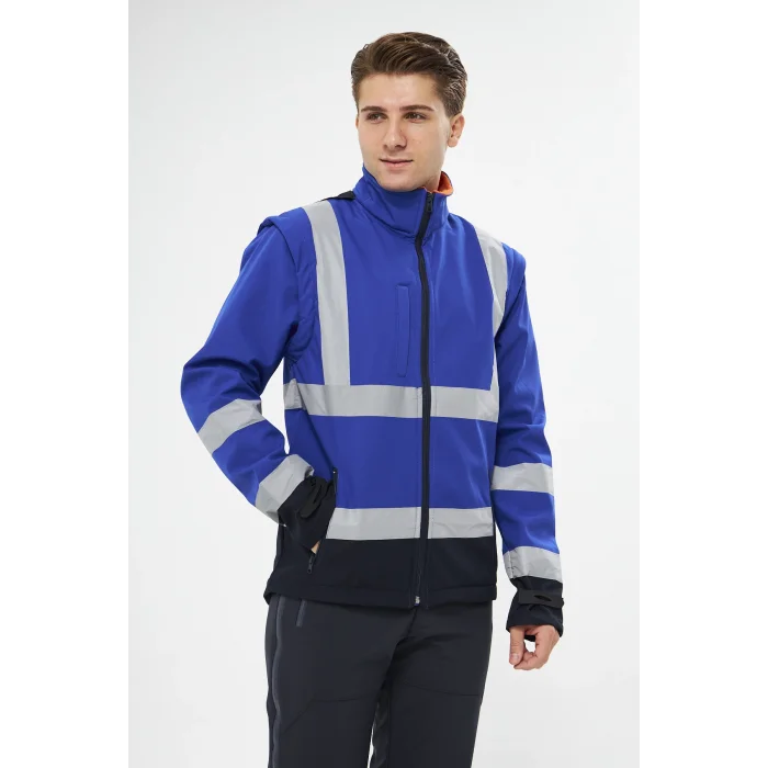 Orange Safety Saks Mavi Softshell Mont Kolları Çıkmalı Reflektörlü