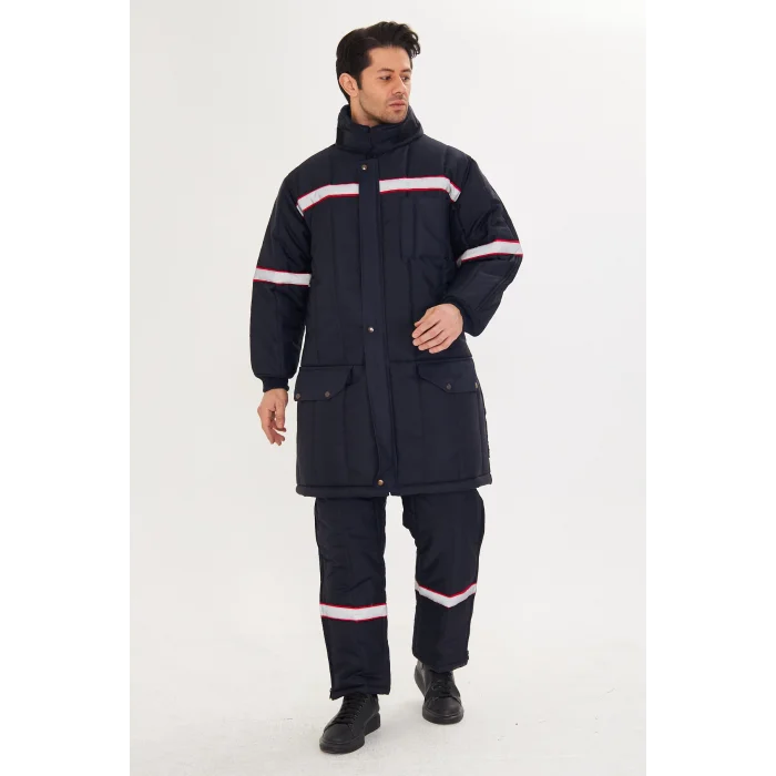 Orange Safety Şişme SHD Soğuk Hava Montu + Soğuk hava Tulum Takım Reflektörlü Lacivert