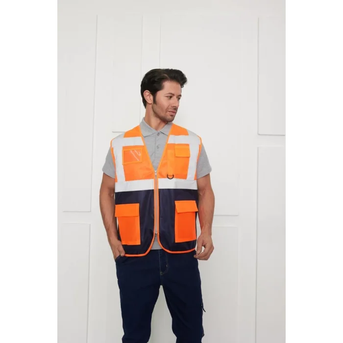 Orange Safety Turuncu-Lacivert Mühendis Tipi İkaz Yeleği