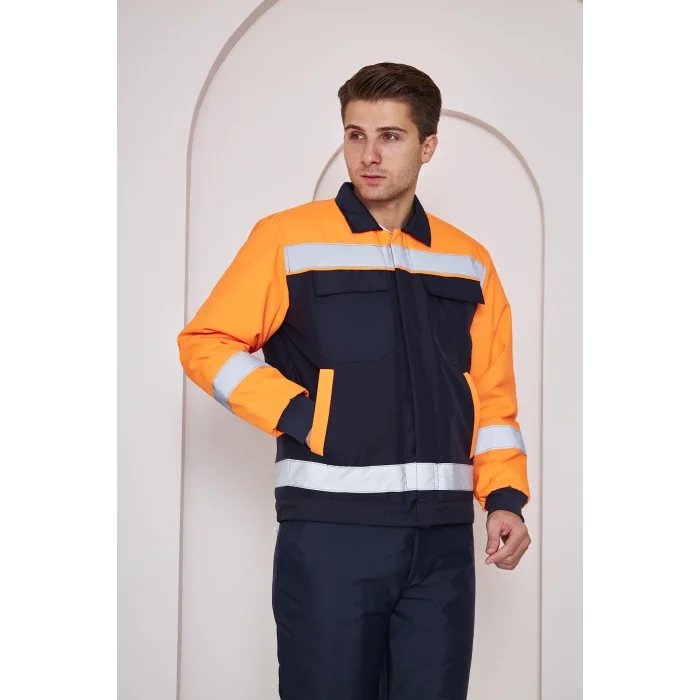 Orange Safety Turuncu Robalı Lacivert Soğuk Hava Mont Pantolon Takımı Su Ve Rüzgar İticili