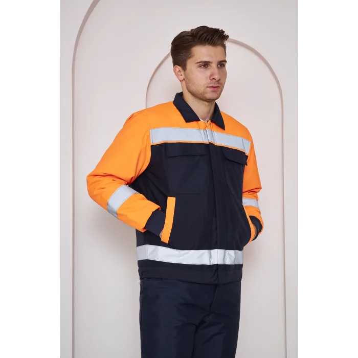 Orange Safety Turuncu Robalı Lacivert Soğuk Hava Montu Su Ve Rüzgar İticili