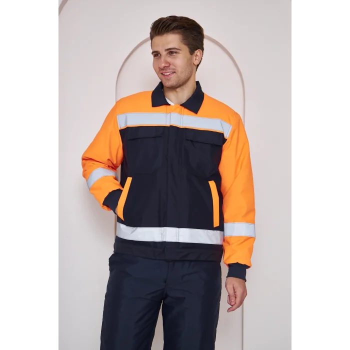 Orange Safety Turuncu Robalı Lacivert Soğuk Hava Montu Su Ve Rüzgar İticili