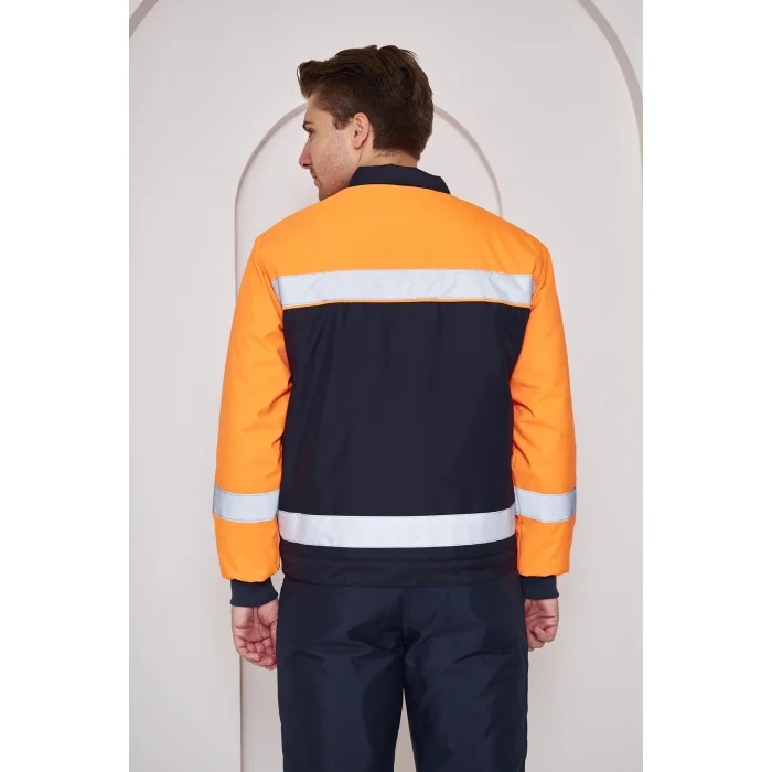 Orange Safety Turuncu Robalı Lacivert Soğuk Hava Montu Su Ve Rüzgar İticili