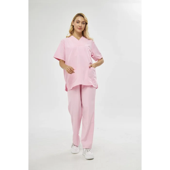 Orange Safety V Yaka Treecotton Pembe Hemşire Takım Scrubs Forma