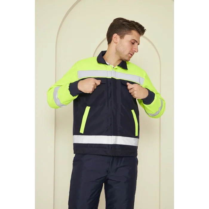 Orange Safety Yeşil Robalı Lacivert Soğuk Hava Montu Su Ve Rüzgar İticili