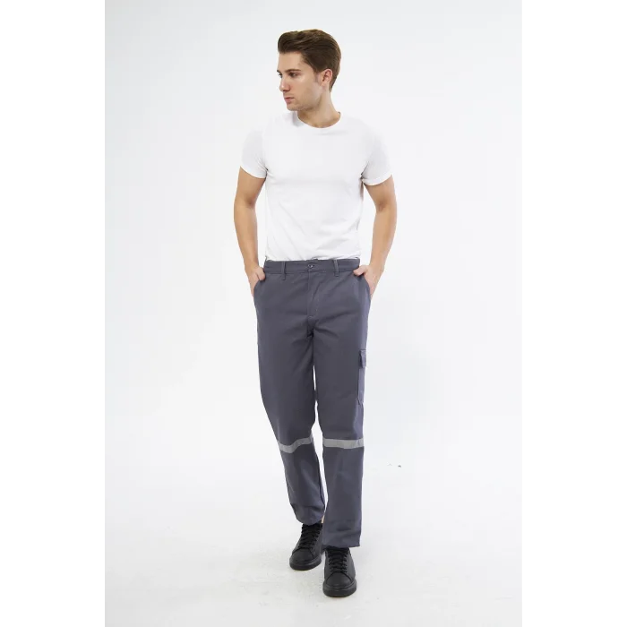 Pantolon 16/12 Gabardin %100 Pamuk Reflektörlü Kargo Cepli Gri Yazlık