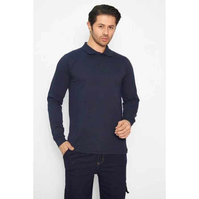 Sweat t-shırt Polo Yaka Kışlık Uzun Kol Gri