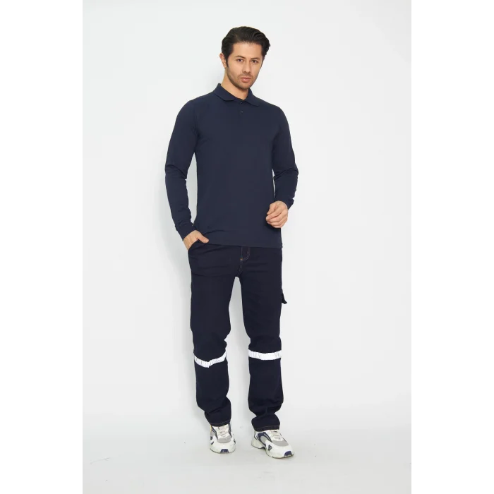 Sweat t-shırt Polo Yaka Kışlık Uzun Kol Gri