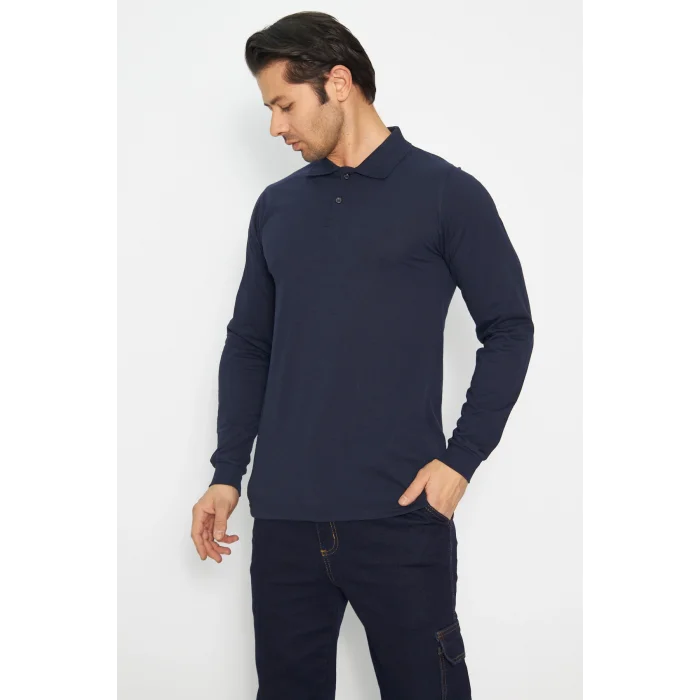 Sweat t-shırt Polo Yaka Kışlık Uzun Kol Gri