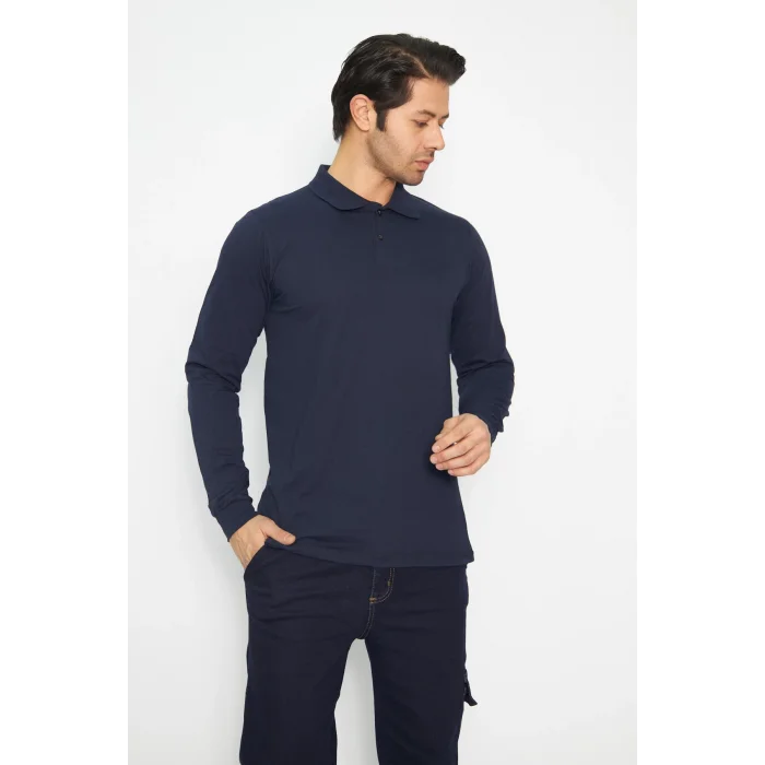 Sweat t-shırt Polo Yaka Kışlık Uzun Kol Gri