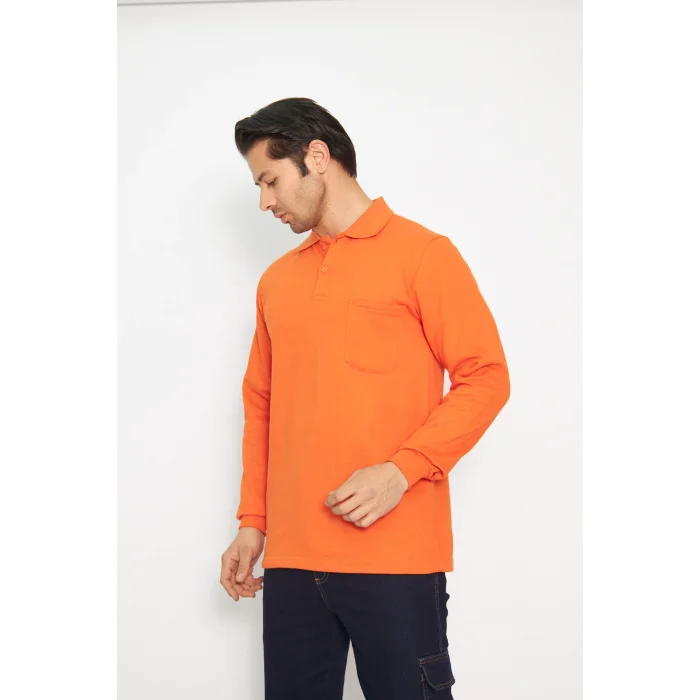 Sweat t-shırt Polo Yaka Kışlık Uzun Kol Turuncu
