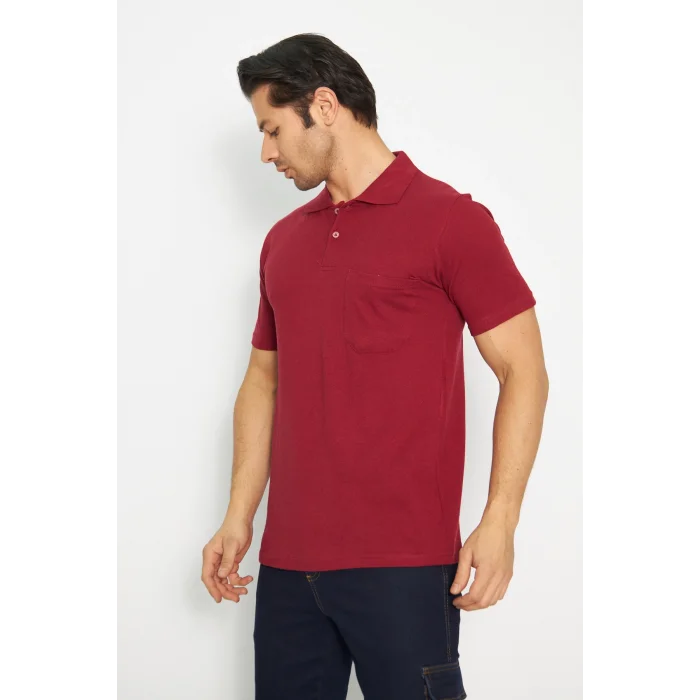 T-shirt Polo Yaka Kısakol %100 Pamuk Cepli Kırmızı