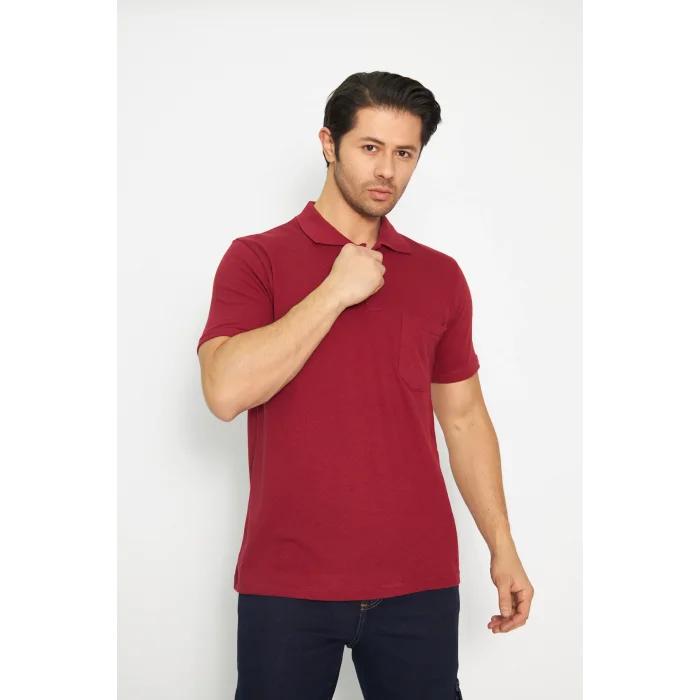 T-shirt Polo Yaka Kısakol %100 Pamuk Cepli Kırmızı