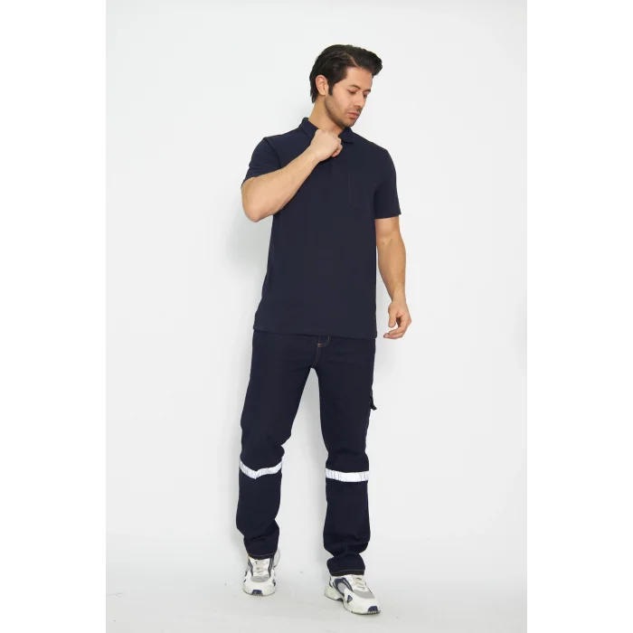 T-shirt Polo Yaka Kısakol %100 Pamuk Cepli Lacivert