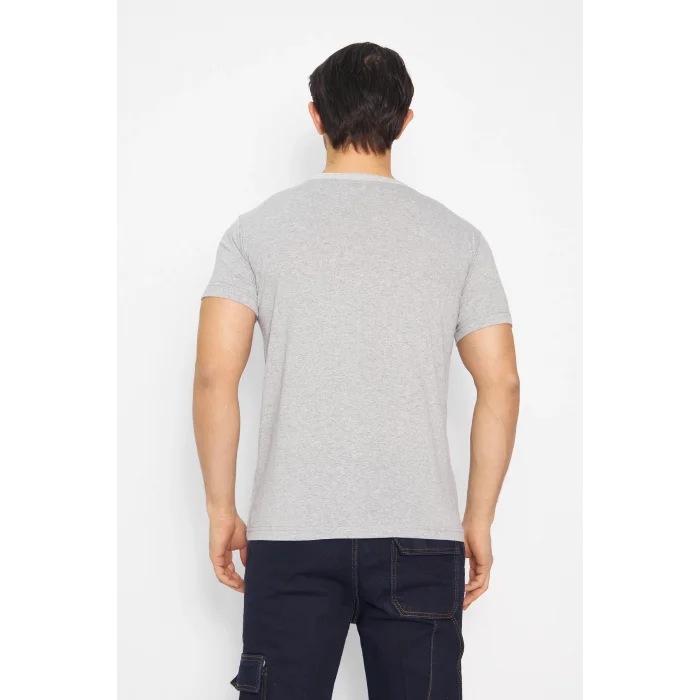 T-shirt V Yaka Kısakol %100 Pamuk Cepli Gri